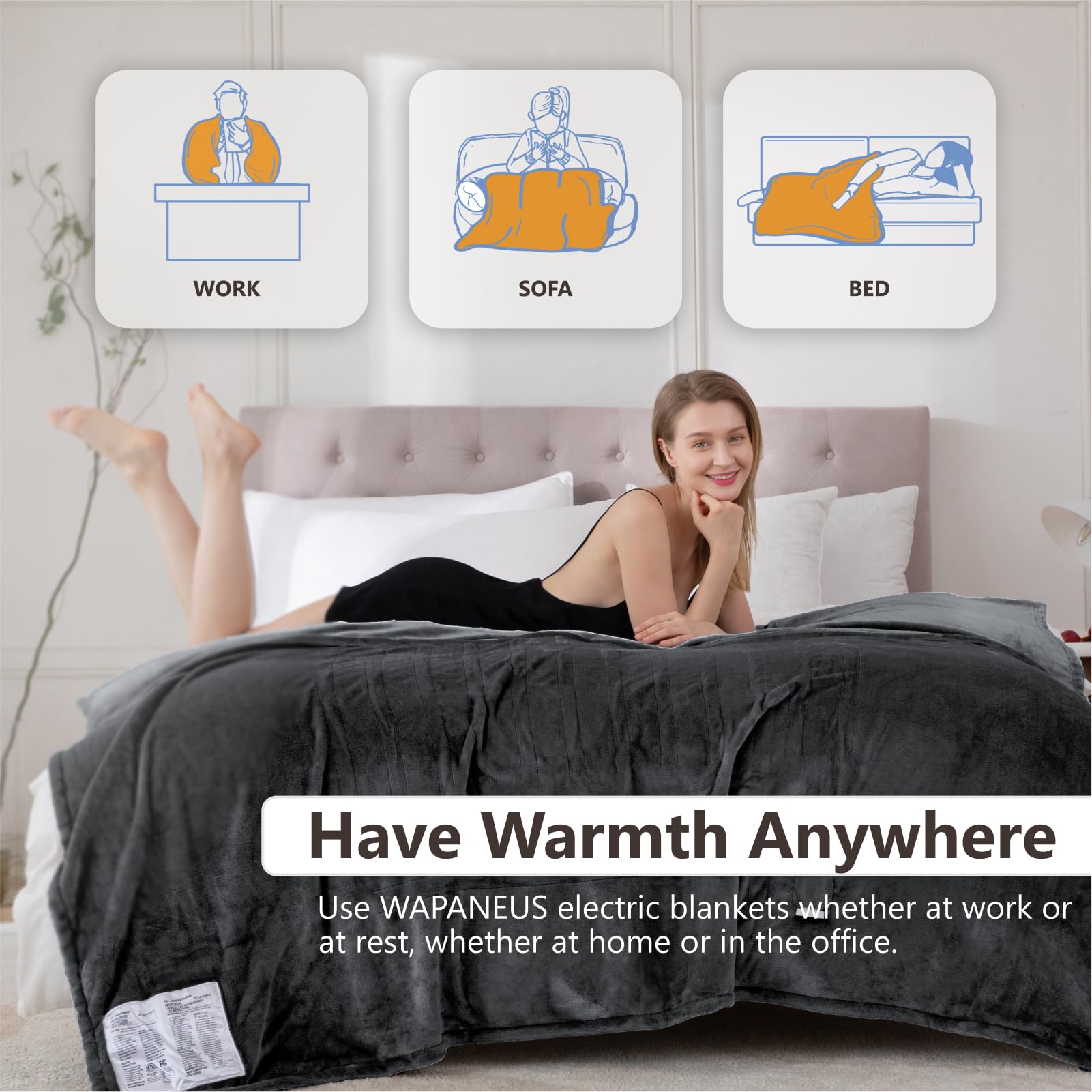 Wapaneus blanket with 10 heat levels offers customized comfort.