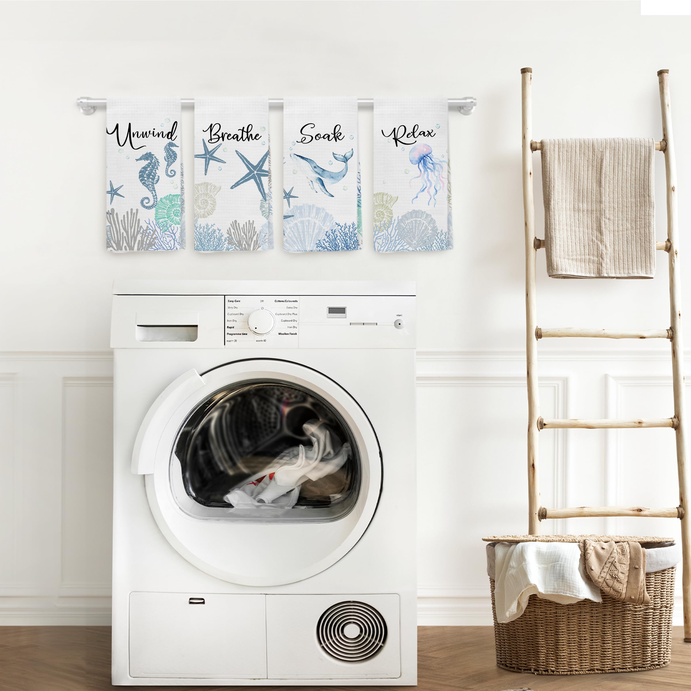WARDOS Coastal towels dry hands in a bright, practical kitchen setting