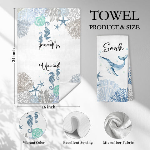 WARDOS Coastal towels folded on the counter add stylish kitchen prep decor
