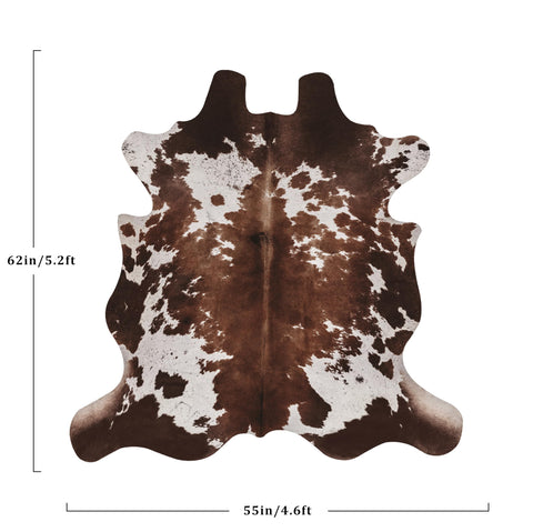Warm Haven cowprint rug full layout in a living room adds cozy contrast.