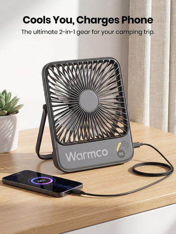 Warmco USB-C port supports charging and power bank use.