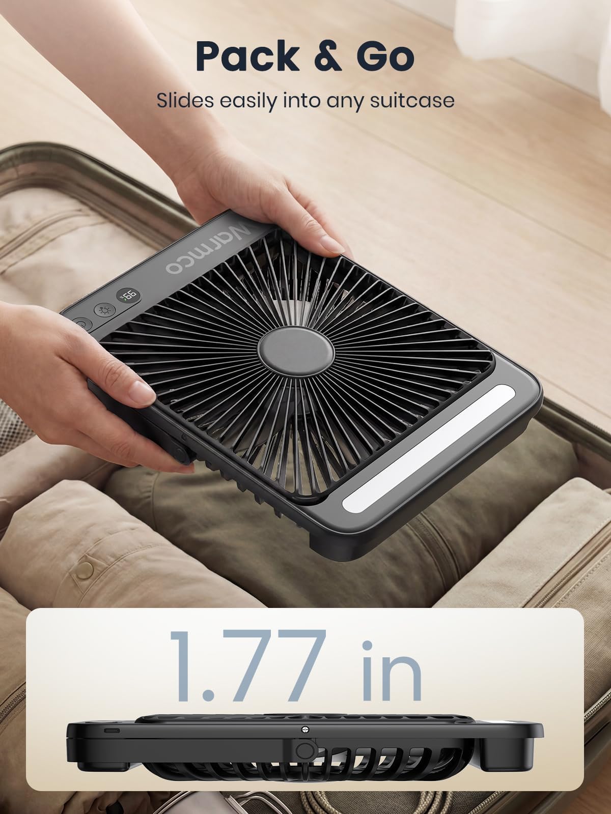 Warmco 20000mAh fan with LED display helps monitor battery on outdoor trips