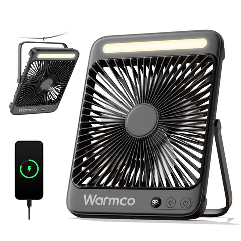 Warmco 20000mAh fan front view for portable cooling on camping trips