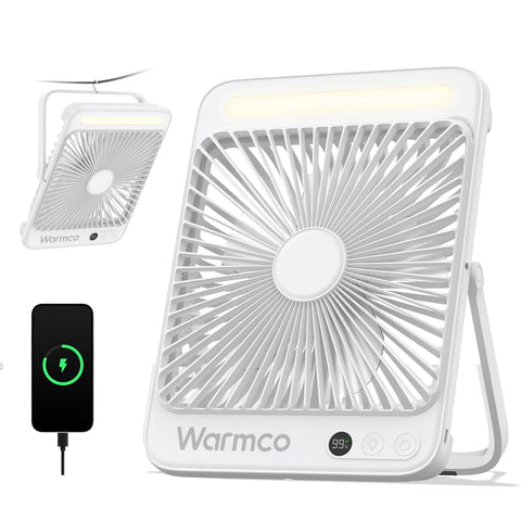 Warmco 20000mAh battery powered fan front view for all-day cooling and portability.