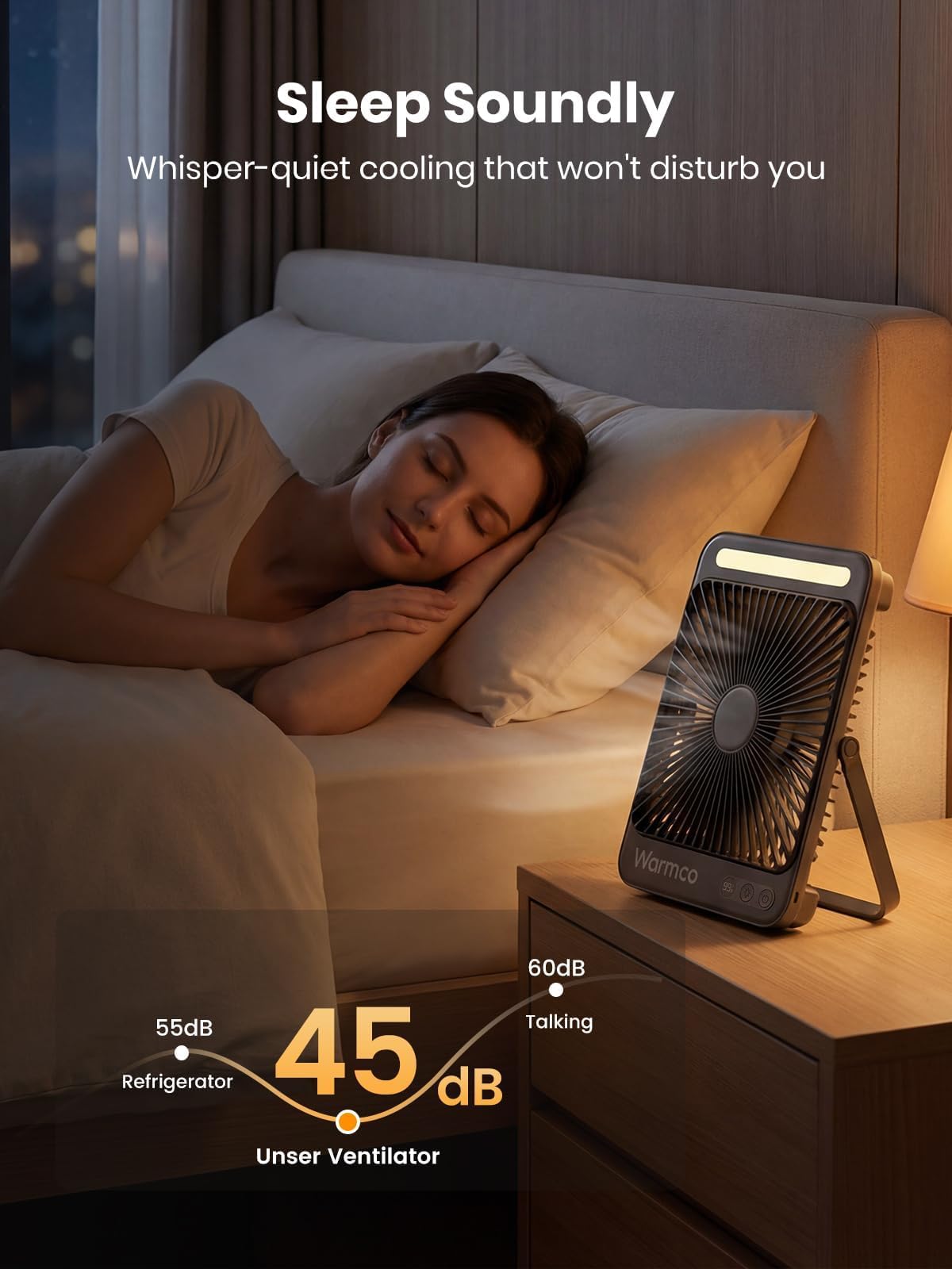 Warmco 20000mAh fan with LED lantern on for tent lighting