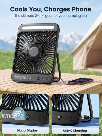 Warmco 20000mAh fan whisper-quiet motor for peaceful bedrooms and camps