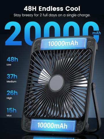 Warmco 20000mAh fan side profile showing slim design for backpacks