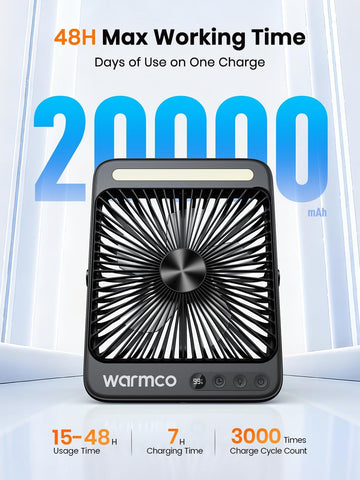 Warmco fan 8-inch portable design ideal for outdoor trips and tight spaces.