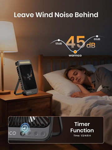 Warmco fan quiet brushless motor delivers calm airflow in bedrooms and offices.