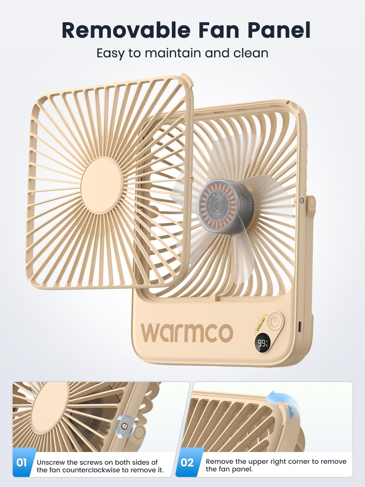 Warmco foldable stand enables flexible placement on desks or nightstands.