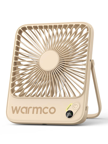 Warmco travel fan 7-inch compact profile for easy packing.