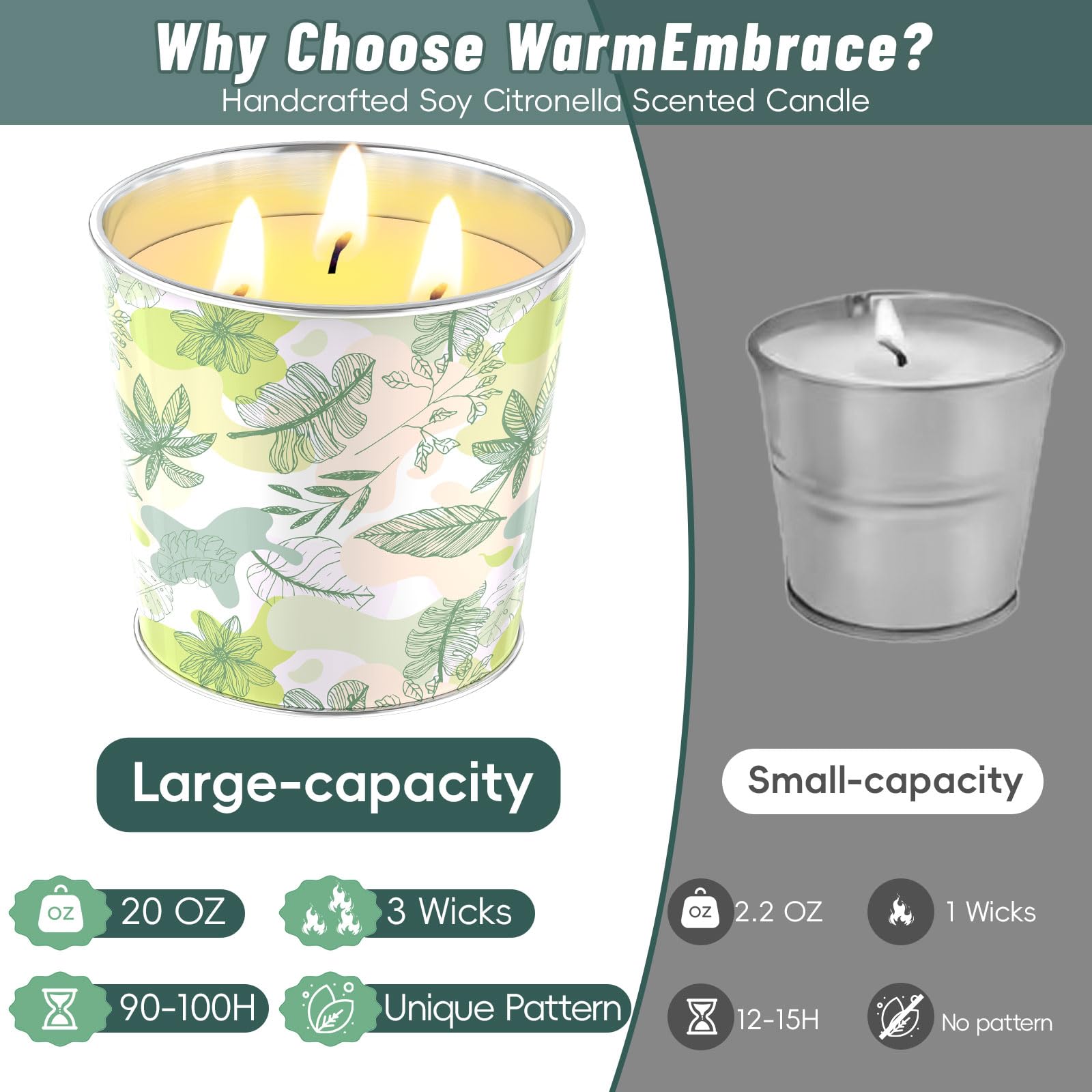 WarmEmbrace citronella candle ready for camping, garden parties, or backyard cookouts.