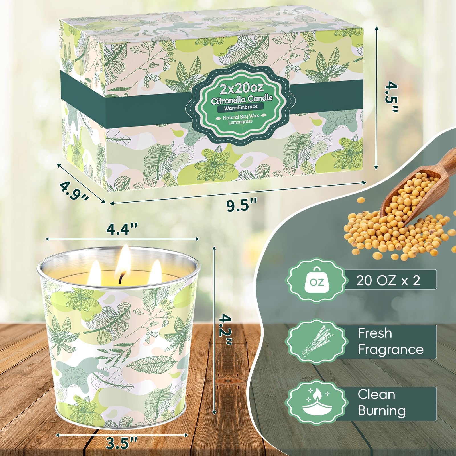 WarmEmbrace citronella candle close-up highlights three wicks delivering steady fragrance and light.