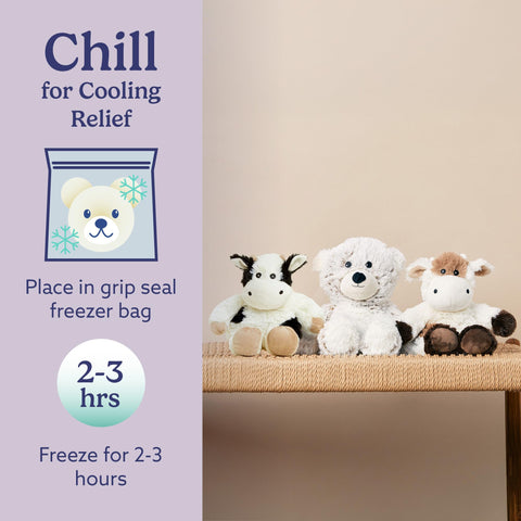 Warmies Cow bedtime snuggle supports calm moments before sleep.