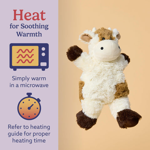 Warmies Cow cooling option offers refreshing relief on hot days.