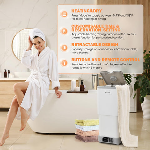 Warmio 30L towel warmer capacity showcase with towels ready to warm