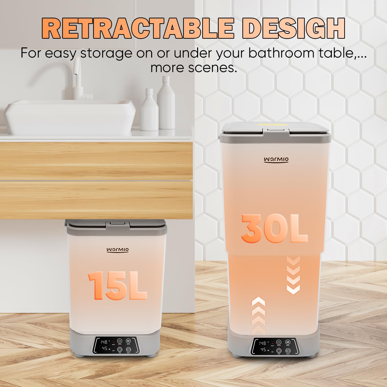 Warmio 30L towel warmer control panel close-up for easy settings