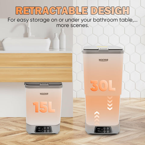 Warmio 30L towel warmer control panel close-up for easy settings
