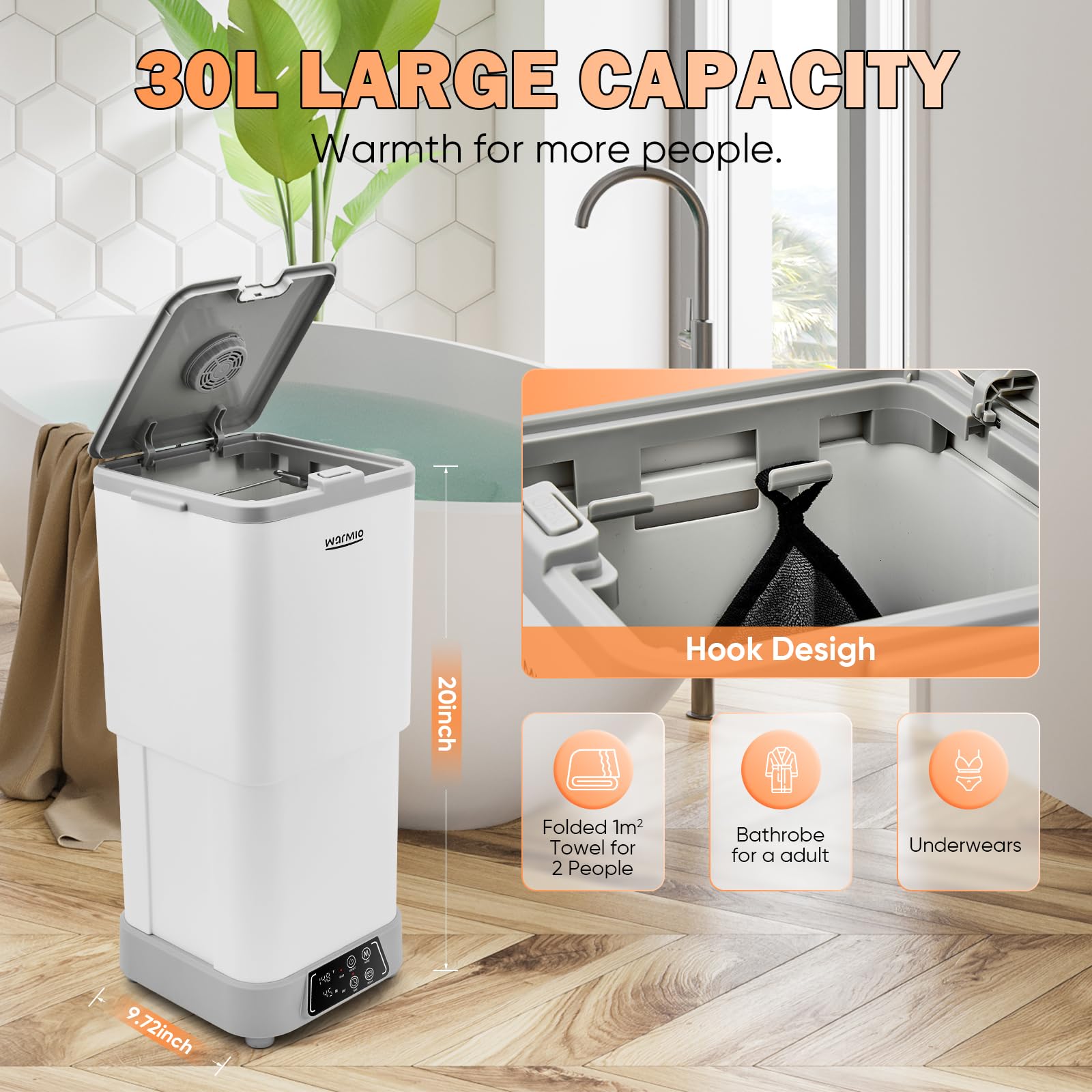 Warmio 30L towel warmer fragrance disc slot ready for aromatherapy