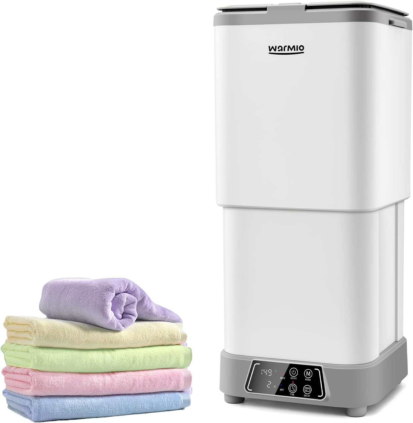 Warmio 30L towel warmer front view showing even heating for towels