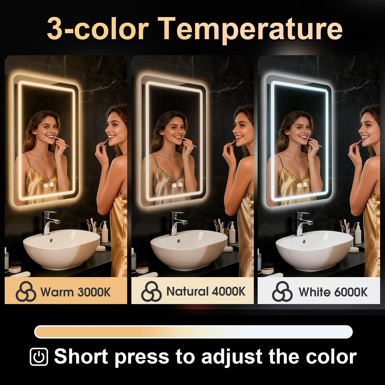 WARM&LOVE LED bathroom mirror anti-fog area keeps reflections clear.