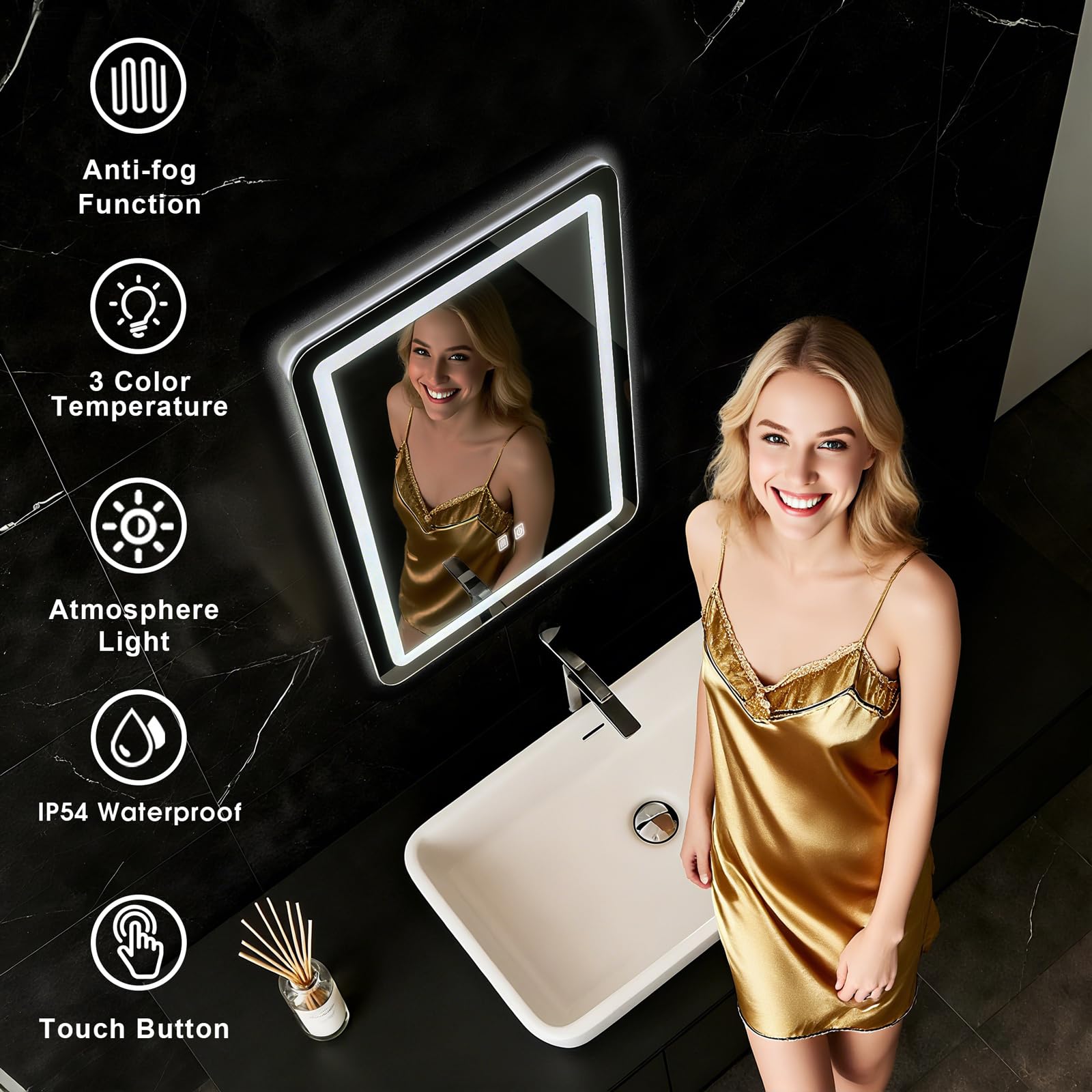 WARM&LOVE LED bathroom mirror backlight for soft ambient illumination.