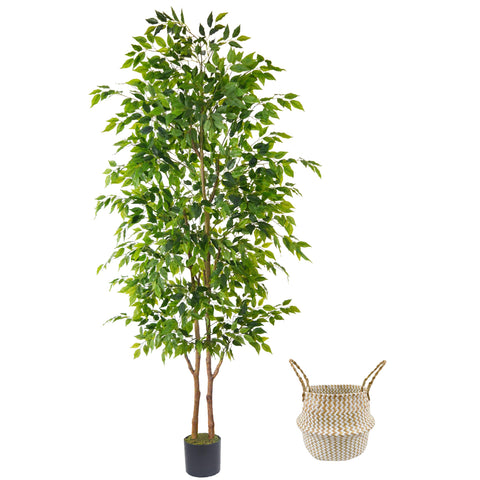Warmplants 8ft artificial ficus tree with basket, ideal for indoor greenery.