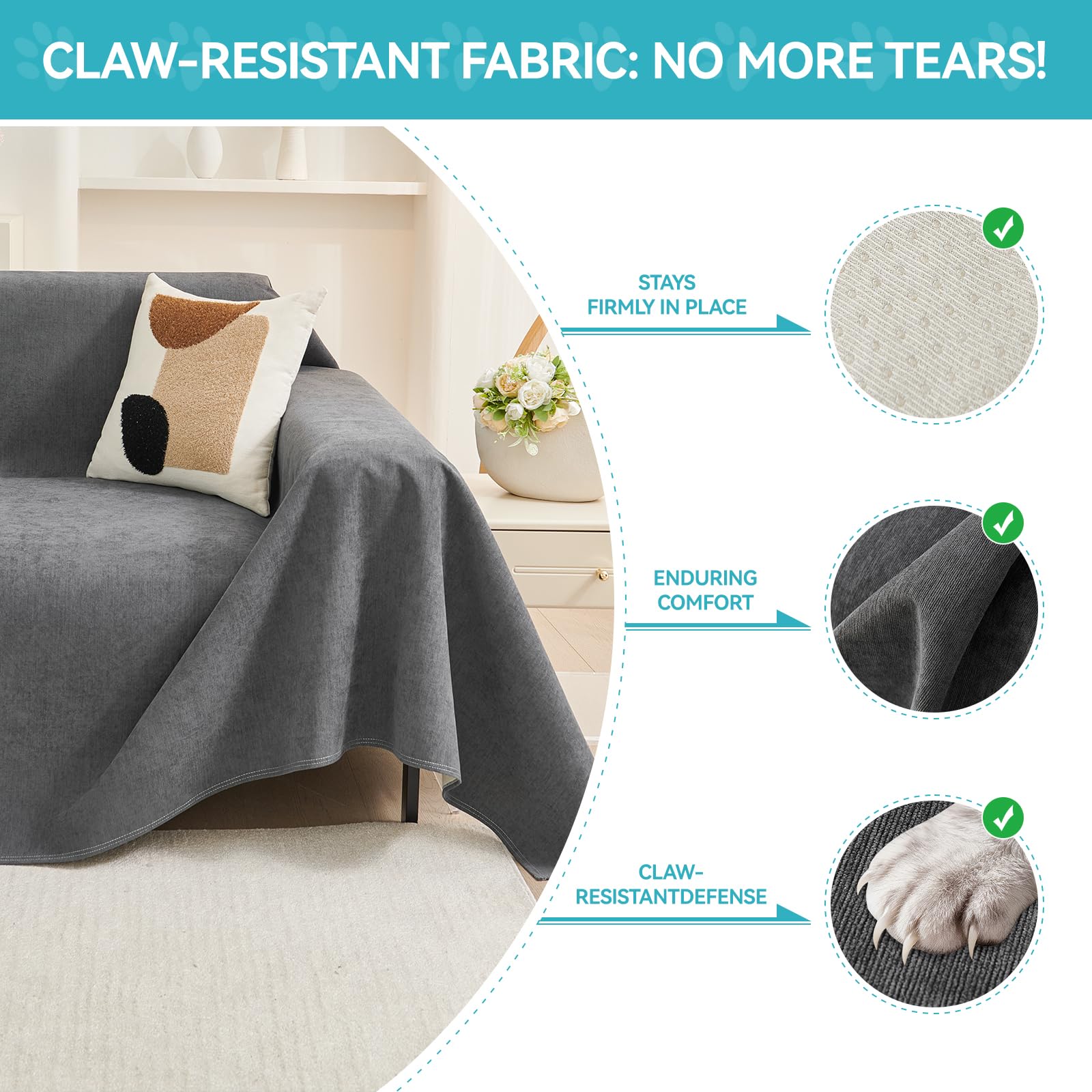 Warmstar couch protector with anti-slip silicone dots stabilizing during pets' fun
