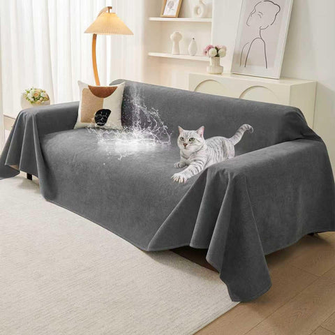 Warmstar couch protector shows scratch-resistant fabric protecting furniture from daily pet activity