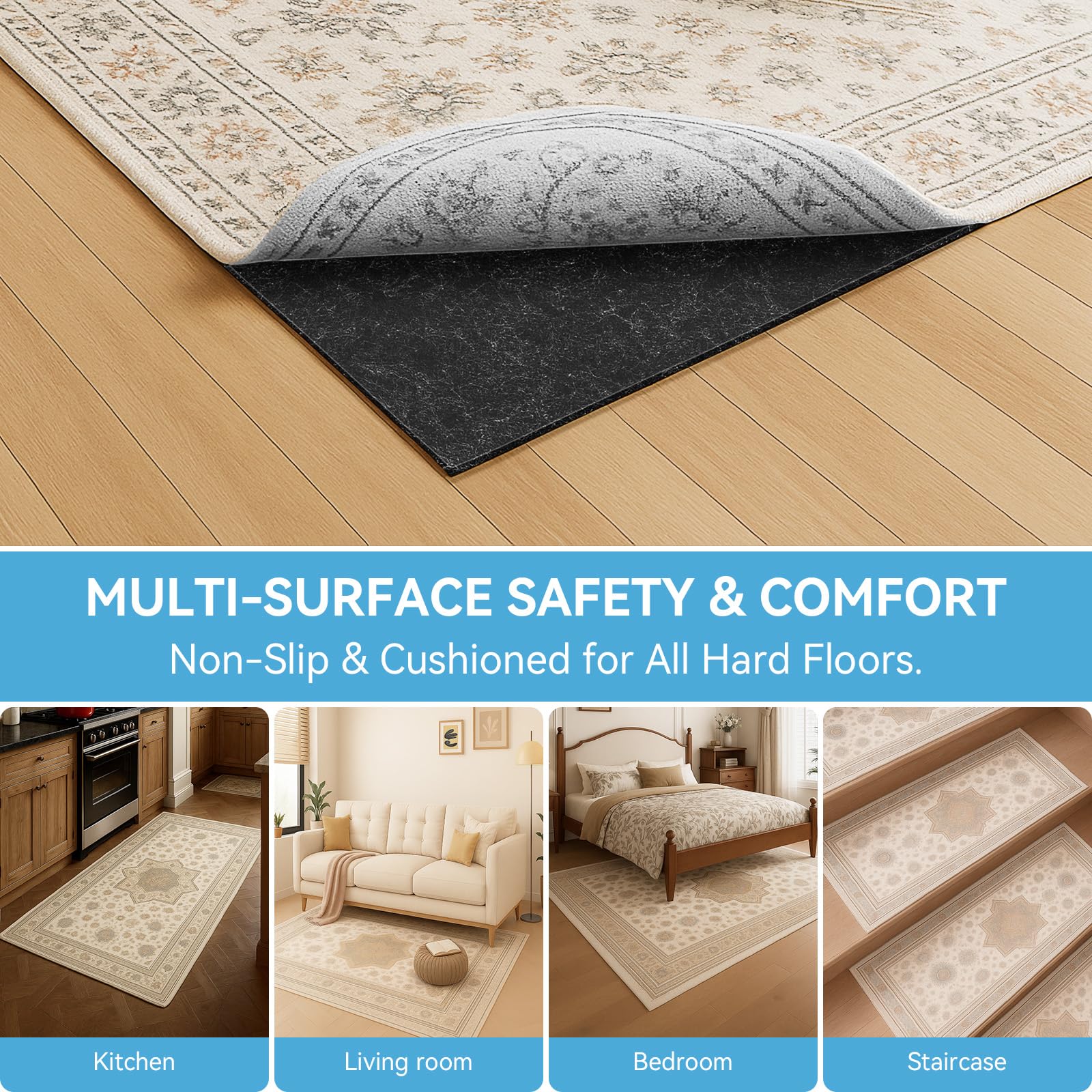 Eco-friendly TPR backing on Warmstar rug pad protects floors