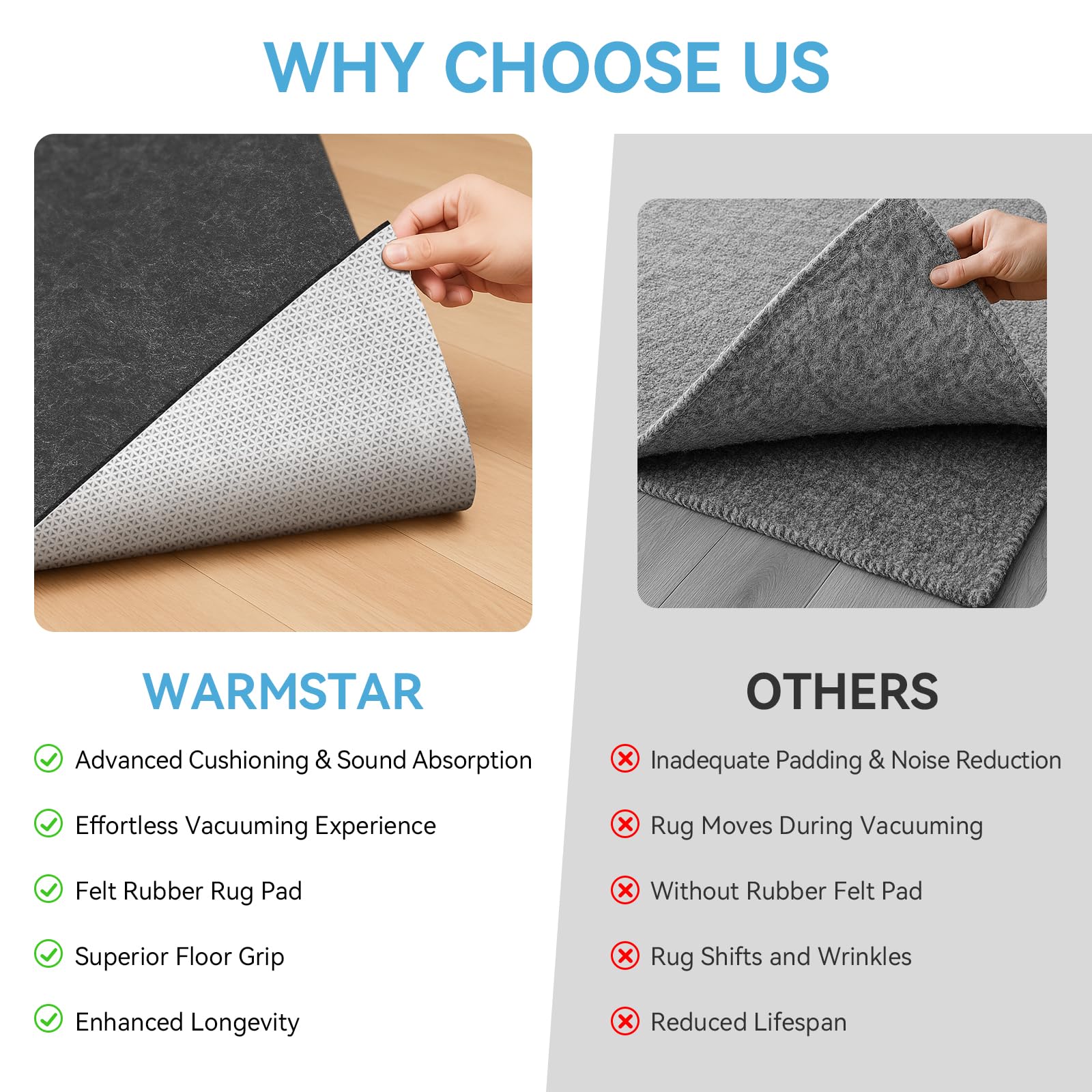 Large Warmstar rug pad suitable for living rooms and bedrooms