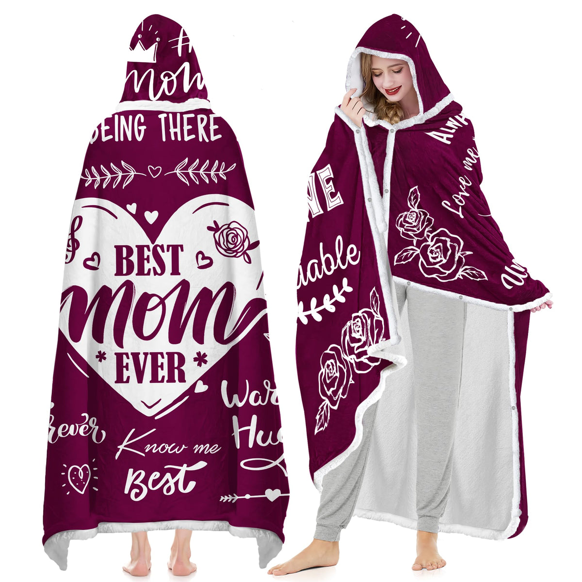 Warmstorey Best Mom Ever Blanket Hoodie worn as a wearable hug for cozy evenings.