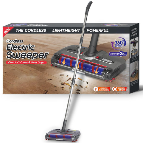 WarmWink swivel cordless sweeper front view for compact storage and quick cleanups.