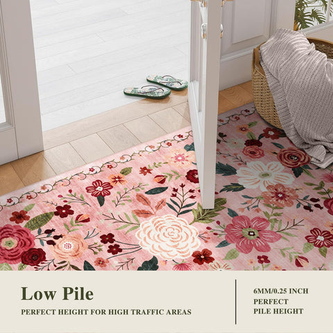 Vibrant colors and vintage floral pattern on WARMYS rug for farmhouse decor