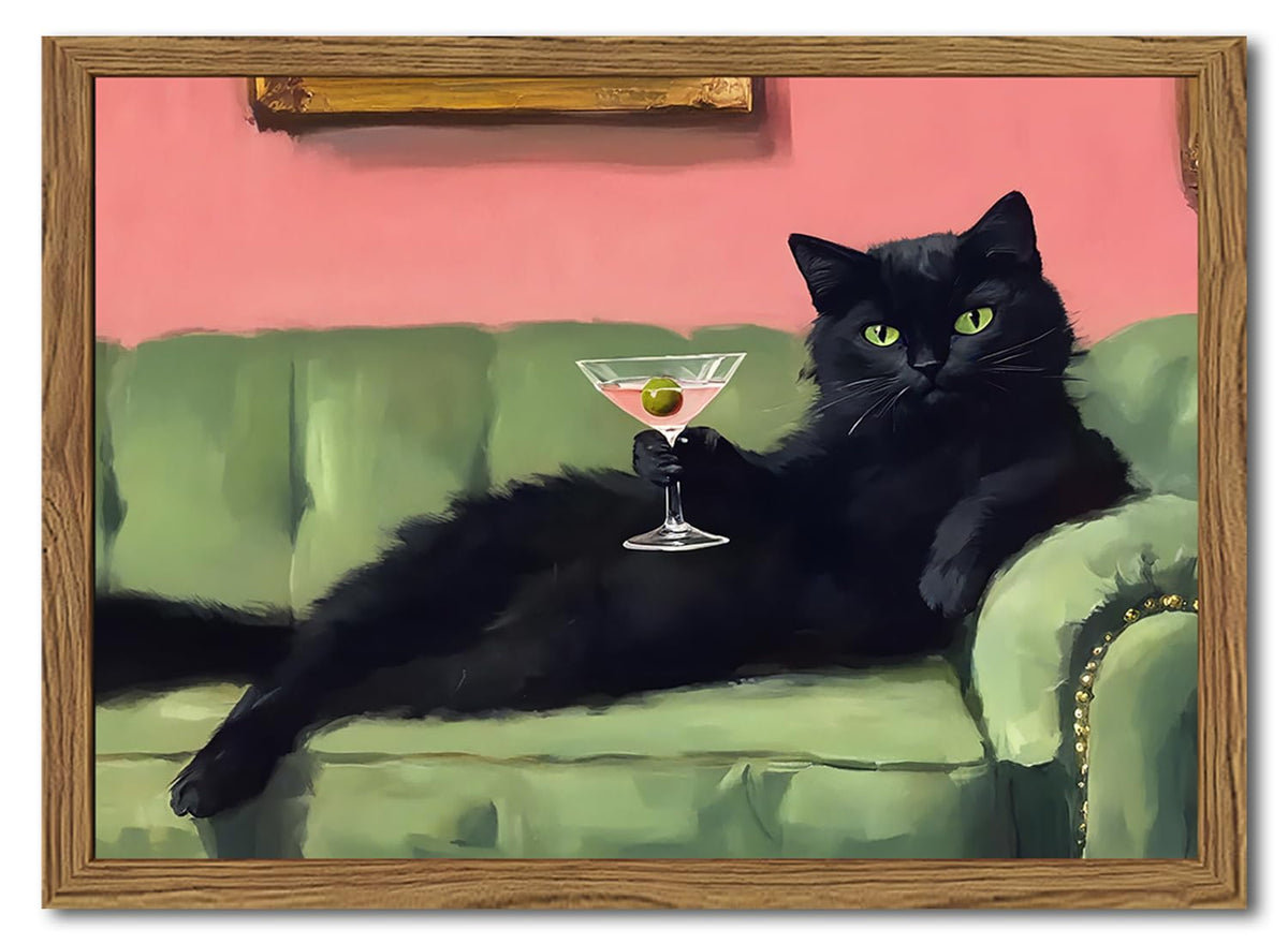 WARTHZ Funny Black Cat Martini Wall Art adds playful charm to your bar area.