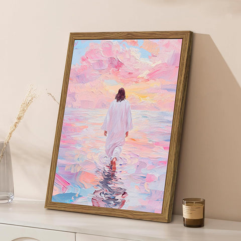 WARTHZ Pink Jesus Walking On Water bedroom decor promotes serene atmosphere.
