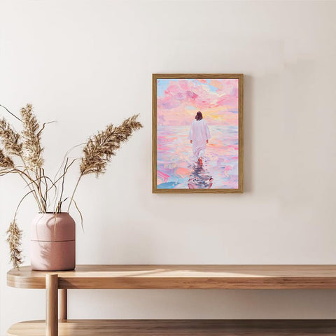 WARTHZ Pink Jesus Walking On Water living room display creates a calm focal point.