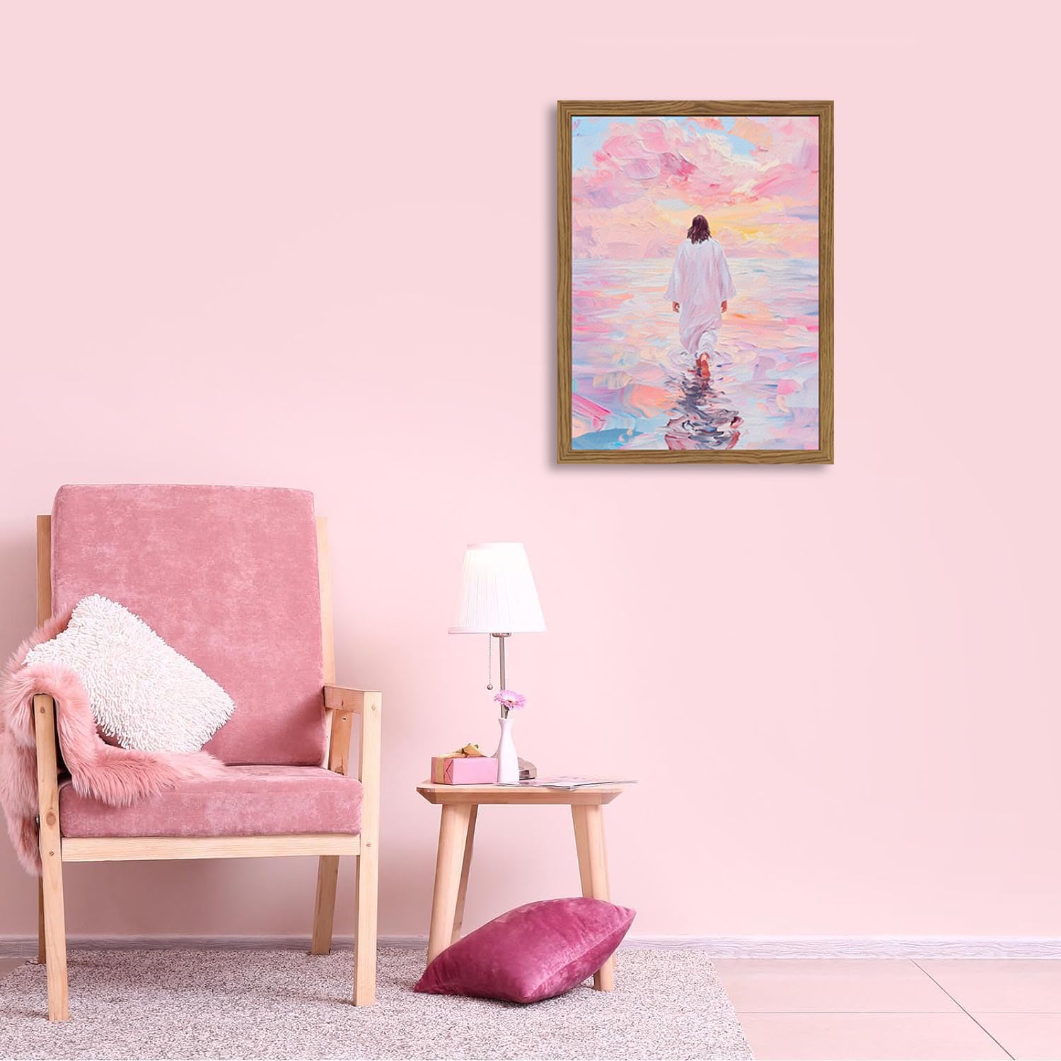 WARTHZ Pink Jesus Walking On Water prayer room art invites reflection.