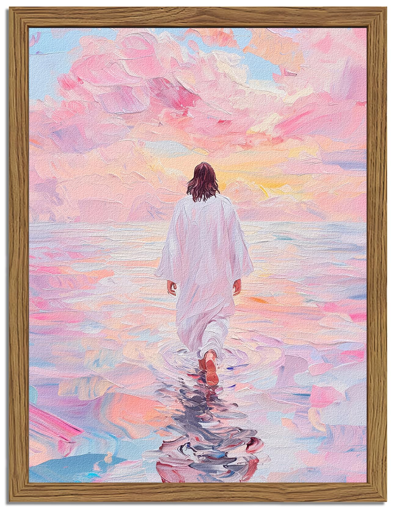 WARTHZ Pink Jesus Walking On Water wall art in 12x16 enhances living room calm.