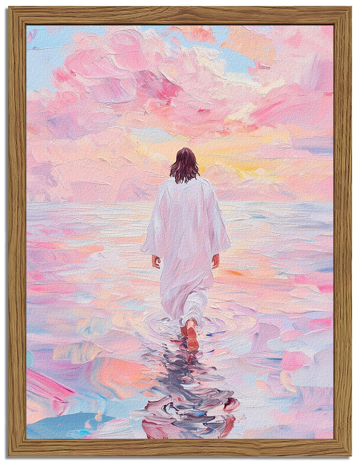 WARTHZ Pink Jesus Walking On Water wall art in 12x16 enhances living room calm.