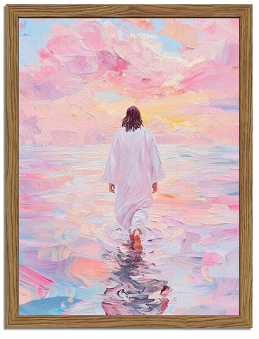 WARTHZ Pink Jesus Walking On Water wall art in 12x16 enhances living room calm.