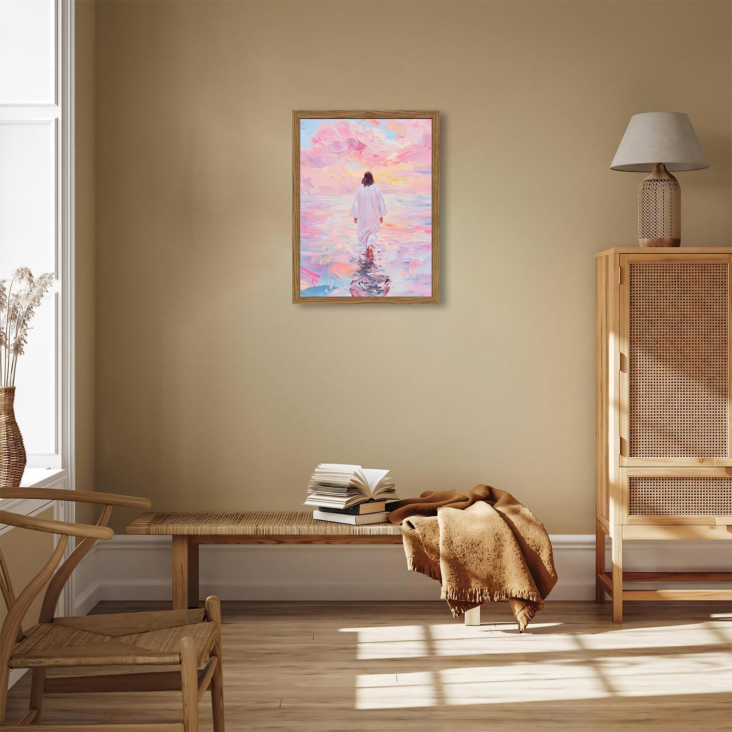 WARTHZ Pink Jesus Walking On Water wood frame front suits gallery setups.