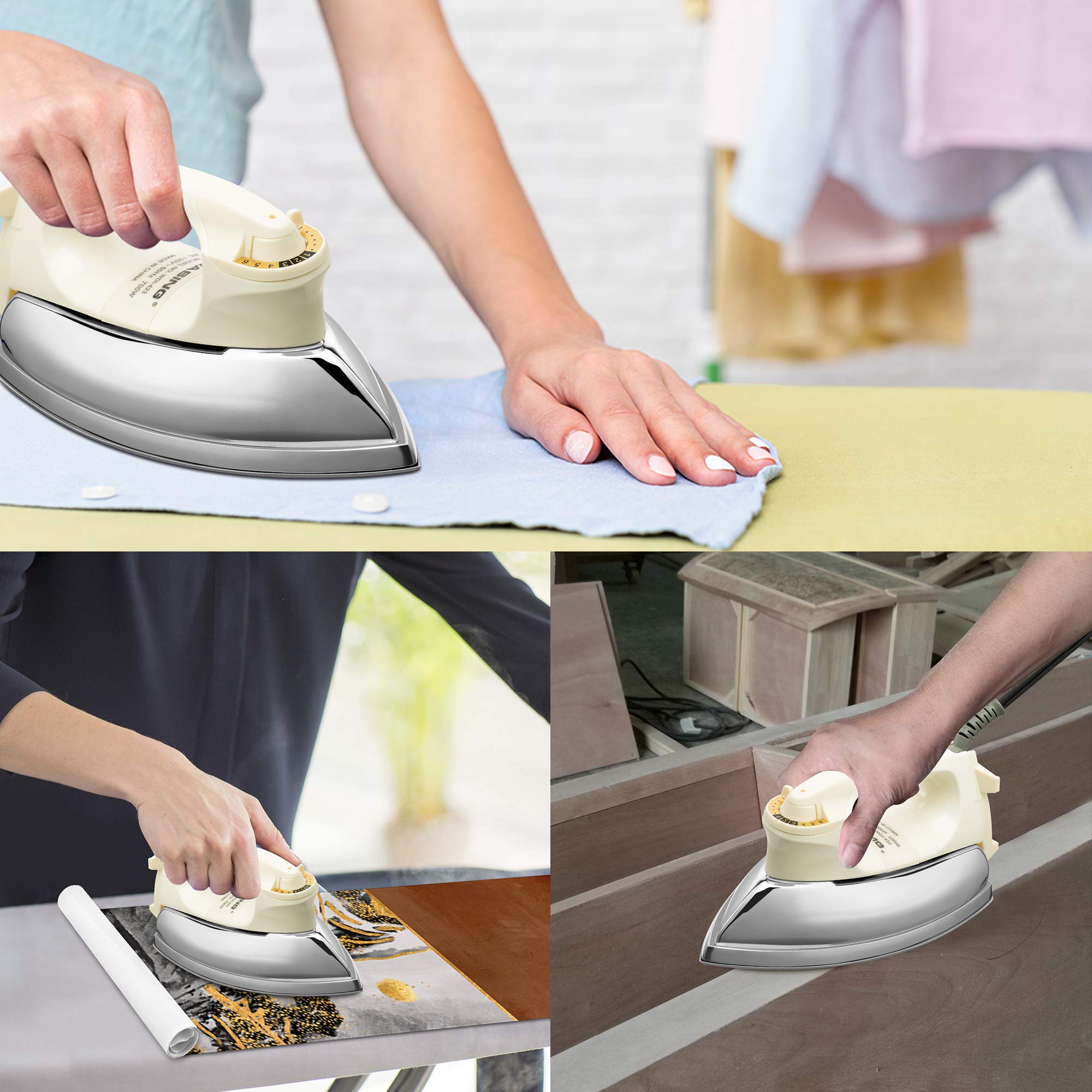 WASING compact steam-free design fits small spaces for quick touch-ups.