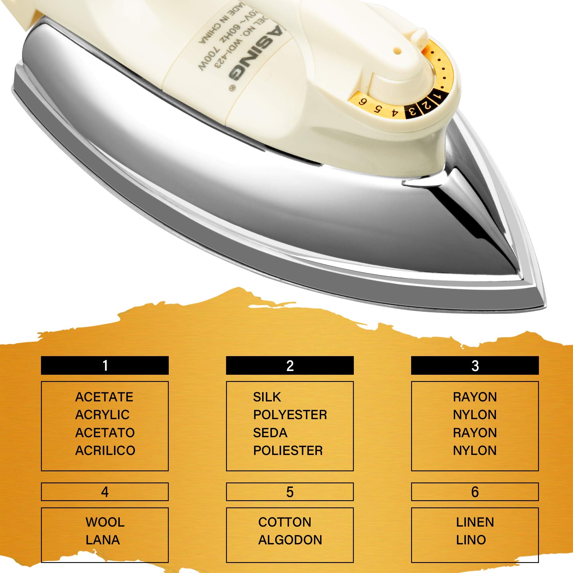 WASING adjustable settings let you tailor heat to fabric type.