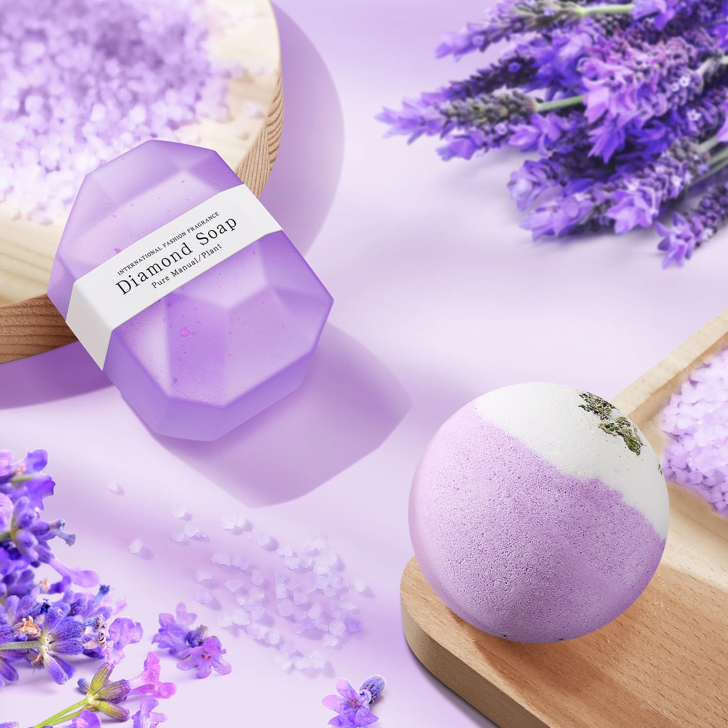 Wasocol lavender bath bombs and scent-blended soap elevate bath time.