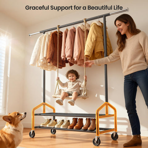 WATIOWL rack with double shelves and bins for extra storage space