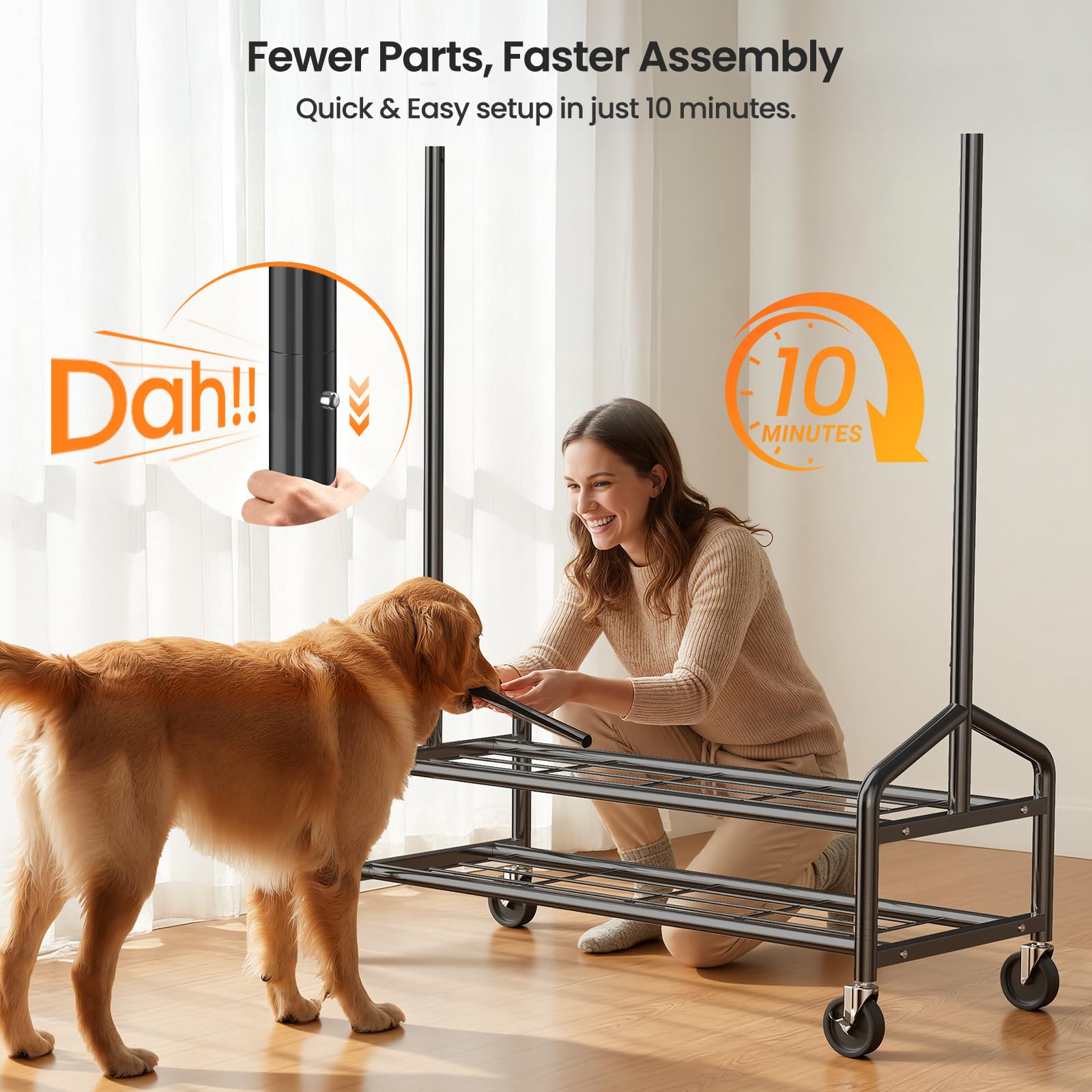 WATIOWL rack with locking casters secured in place during use