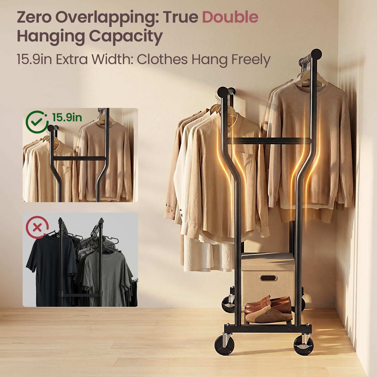 WATIOWL clothes rack 3-in-1 extension bars for bags and accessories.