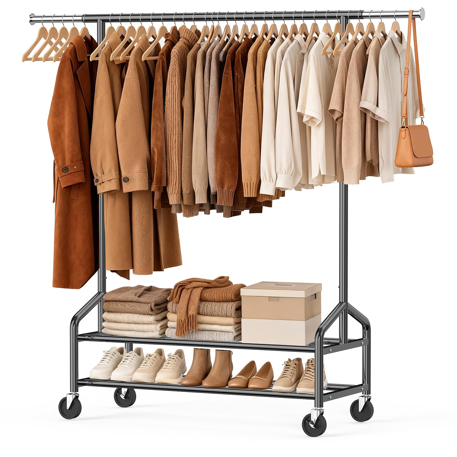WATIOWL heavy-duty clothes rack front view shows sturdy frame and high load capacity