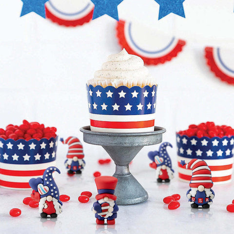 Watayo gnomes perched on windowsills create cute patriotic focal points
